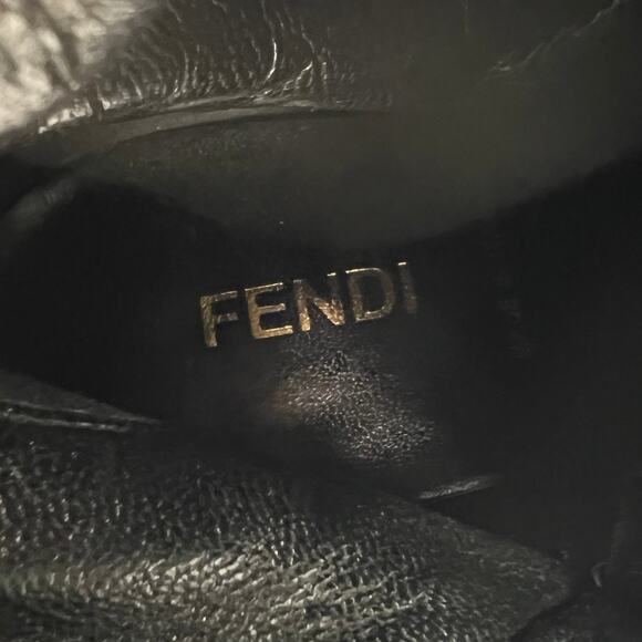 FENDI Boots Womens 38.5 Black Suede Knee High Tall Block Heeled Shoes Gold - Picture 13 of 13